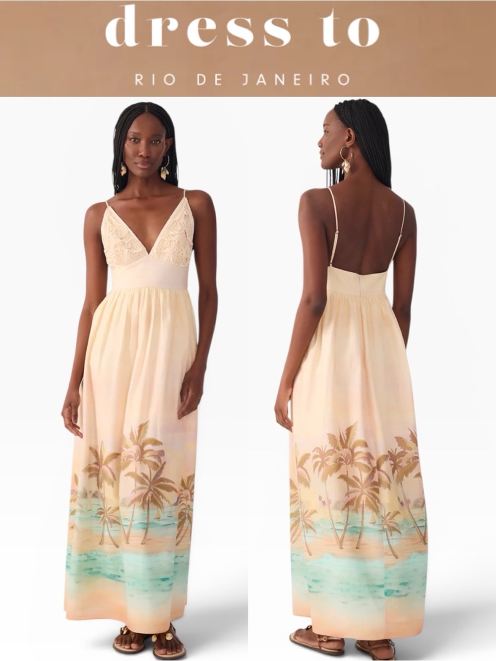 DRESS TO RIO DE JANEIRO BEIGE VERANIL EMBROIDERED TROPICAL MAXI DRESS NWT SMALL